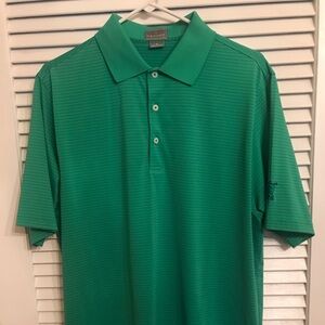 Mens Fennec Green & Navy Stripe Golf Shirt Polo Logo M